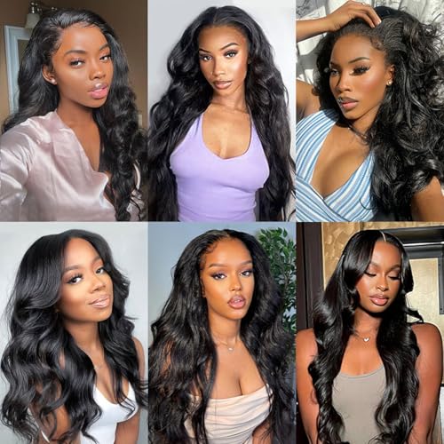 12A Body Wave Bundles Human Hair 20 22 24 inch Brazilian Virgin Hair Bundles 100% Unprocessed Human Hair Body Wave Weft Extensions Quick Weave Hair Natural Black