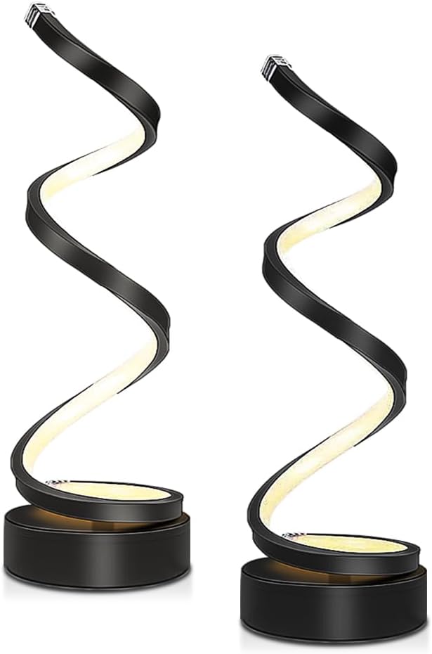 Table Lamp Set of 2 for Bedroom Living Room,Dimmable Black Lamps Set of 2 Button Control,Warm Lamp Desk Light Lamps,Spiral Small Decorative Lamp for Home Office,Modern Night Stand Light Set 2