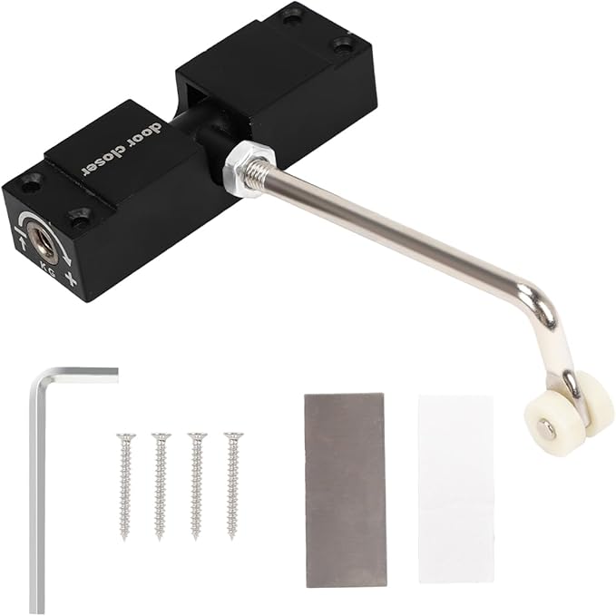 Automatic Door Closer, Safety Spring Door Closer Adjustable Self Closing Door Hinge Zinc Alloy Door Closers for Home, Up to 150Lb can be Pushed (Black)