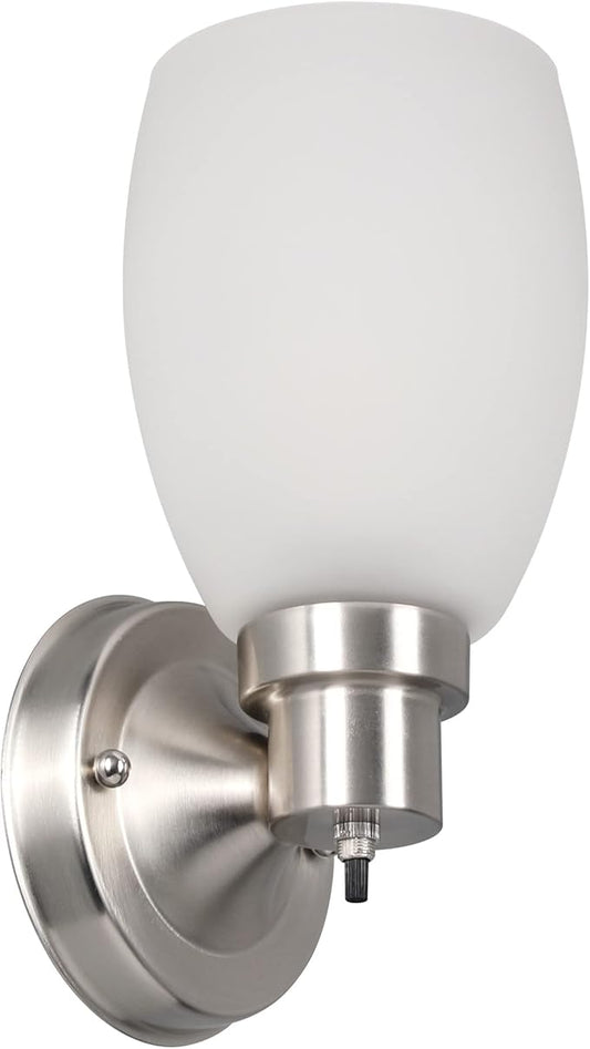 Design House Lydia Wall Sconce, 1 Light, Frosted Glass, Dimmable, Twist On/Off Switch, Satin Nickel, 4.88 in x 5.125 in x 9.75 in, 588814-SN