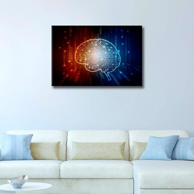 TUMOVO Internet Concept Canvas Wall Art Artificial Intelligence Concept Paintings AI Brain Prints on Canvas Modern Artwork Pictures for Living Room Bedroom Giclee Framed Ready to Hang, 36x24in