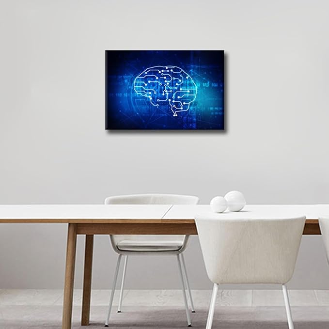 TUMOVO Canvas Art Wall Decor Artificial Intelligence Concept Bedroom Wall Art Pictures for Living Room CPU Concept Wall Painting Modern Wall Art Stretched and Framed Ready to Hang 18x12in