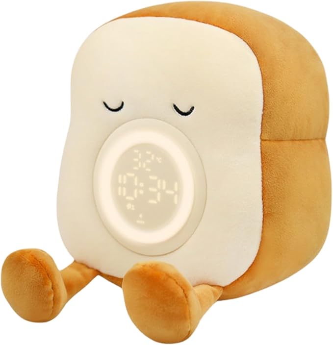Cute Toast, Digital Alarm Clock Lamp, Bedside Desk Accessory, Rechargeable Plush Nightlight with Adjustable Timer Dimmable Glow, Home Decor Gadget, Bedroom Living Room Office Study Table