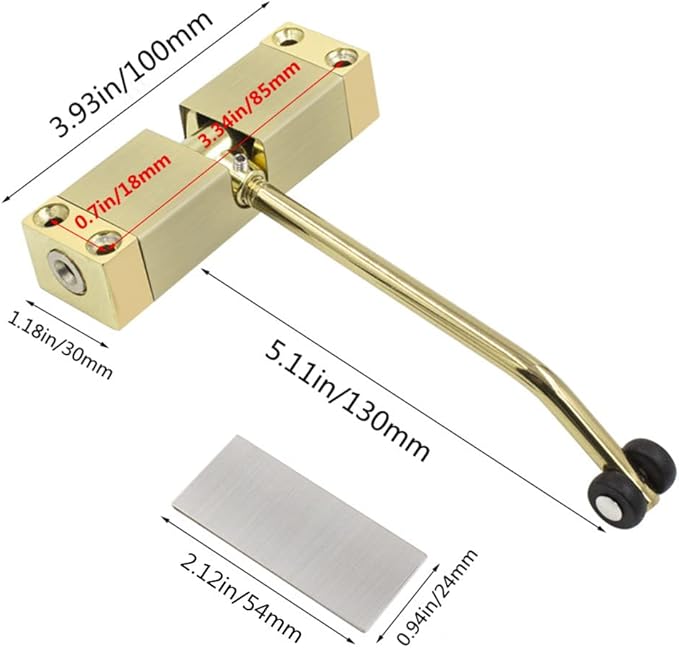 Generic Stainless Steel Automatic Door Closer, Adjustable, Surface Mounted, for Residential/Commercial use, Gold Finish