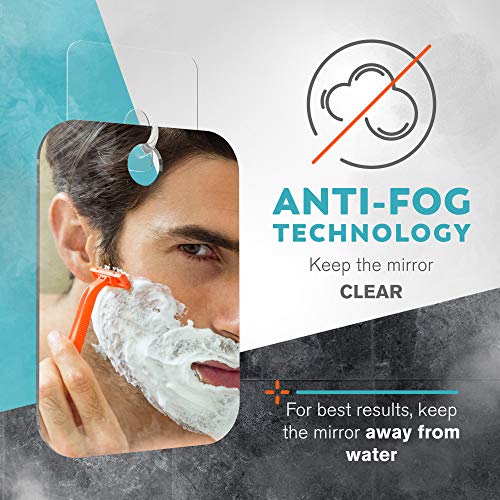 HONEYBULL Fogless Shower Mirror for Shaving ? Anti-Fog Acrylic Mirror with Razor Holder, No-Drill Wall Mount, Flat Design for Steam Showers, Medium 6x8in