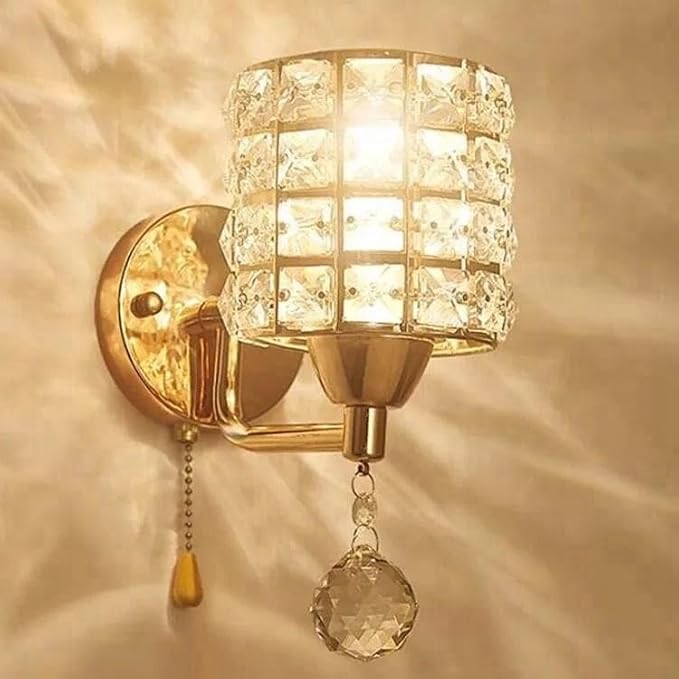 Modern Luxury Gold Crystal Wall Sconces Set of 2, Hardwired Lights Standard E26 Socket Decorative Light Fixture for Bedroom, Living Room, Hallway -Bulbs NOT Included Professional Installation Required