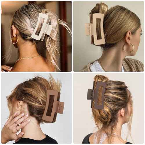 4.1 Inch Large Hair Claw Clips 8 Pcs Rectangle Big Clips for Thick Hair Nonslip Acrylic Banana Jaw Accessories for Women and Girls (Brown Colorful)