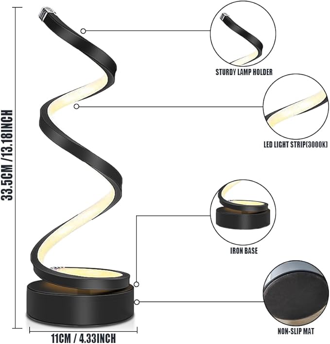 Table Lamp Set of 2 for Bedroom Living Room,Dimmable Black Lamps Set of 2 Button Control,Warm Lamp Desk Light Lamps,Spiral Small Decorative Lamp for Home Office,Modern Night Stand Light Set 2