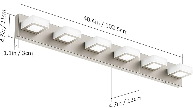 Ralbay Brushed Nickel Bathroom Lights Fixtures Dimmable 5 Color Temperature Acrylic Modern Vanity Lights for Bathroom Brushed Nickel-5 CCT 40.4 inch