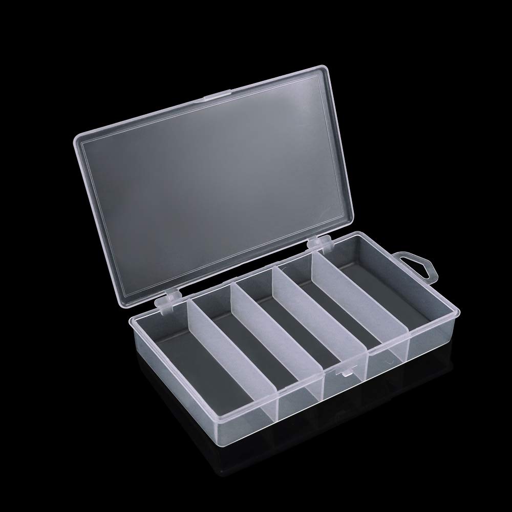 Newbested 4 Pack 5 Grid Clear Plastic Fishing Tackle Bait Hooks Storage Box,Visible Bead Jewelry Making Findings Utility Organizer Container Case for Jewelry,DIY Crafts(7.1" x 4.3"" x 1.2"")"