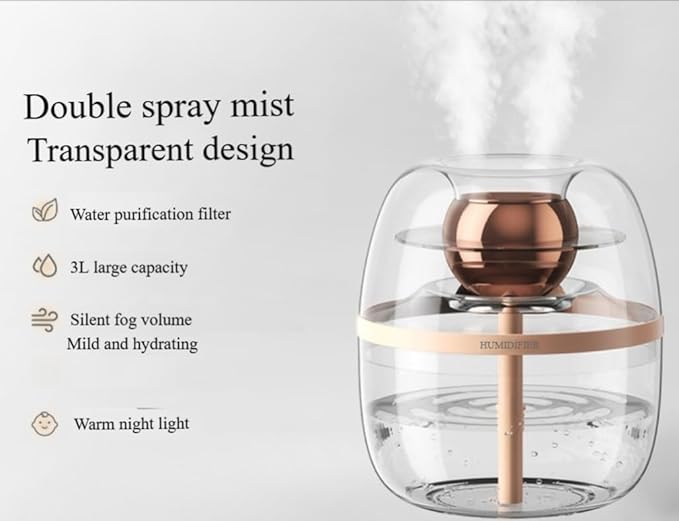 105 oz (3000ml) Essential Oil Aromatherapy Diffuser, Transparent Dual Spray Large Capacity Humidifier with Night Light for Large Rooms, Office, Home, Spa, Yoga, Bedroom, Gym (Pink)