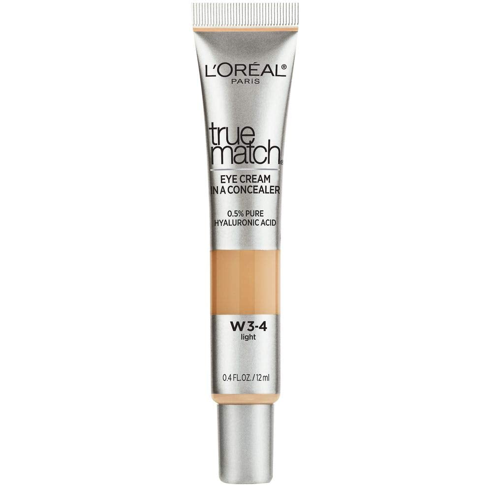 LâOrÃ©al Paris True Match Eye Cream in a Concealer, 0.5% hyaluronic acid, Light W3-4, 0.4 fl. oz.