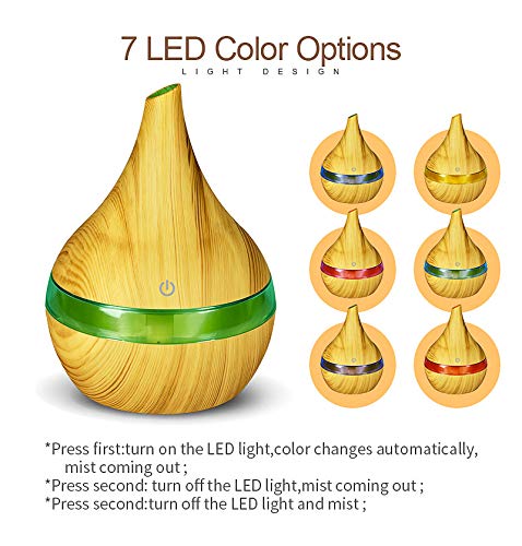 FULLBELL Cool Mist Humidifier, 300ML, 10-20 Hours Runtime, 7 Color Lights, 2 Modes, 24db Quiet, Black (Light Brown-300ML)