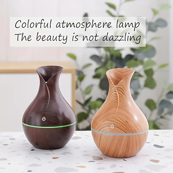 Mini Aromatherapy Humidifier Relaxing Cool Mist with Color Changing LEDs Night Light for Bedroom, Desktop, Travel, and Car, Aroma Diffuser (Light Wood)