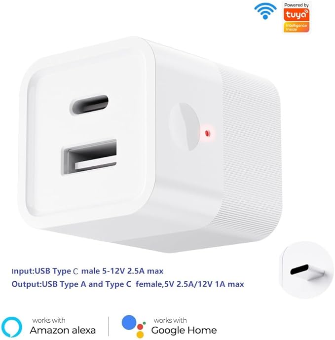 Tuya app Micro WiFi USB Type C Adaptor, Smart 5-12V DC Outlet Switch,Remote Timer Your USB Device by Phone app,Compatible with Alexa Google Home