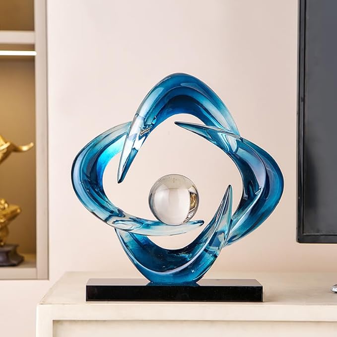 Abstract Art Sculpture, Resin Gold Decorative Statue, Modern White Ornaments for Living Room, Decorativas Modernas for Coffee Table/Entryway/Office Collectibles (Blue)