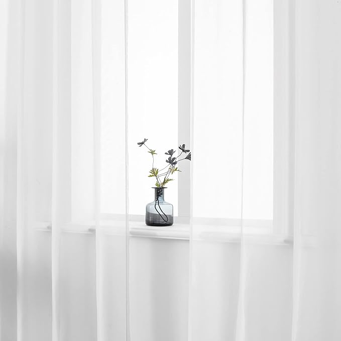 108 Inch Sheer Curtains for Living Room Bedroom Apartment Window 2 Panels Grommet Voile Drape Semi Sheer Curtain for Wedding Baby Shower Party Backdrop Outdoor White 52X108 Inches 9 FT Extra Long