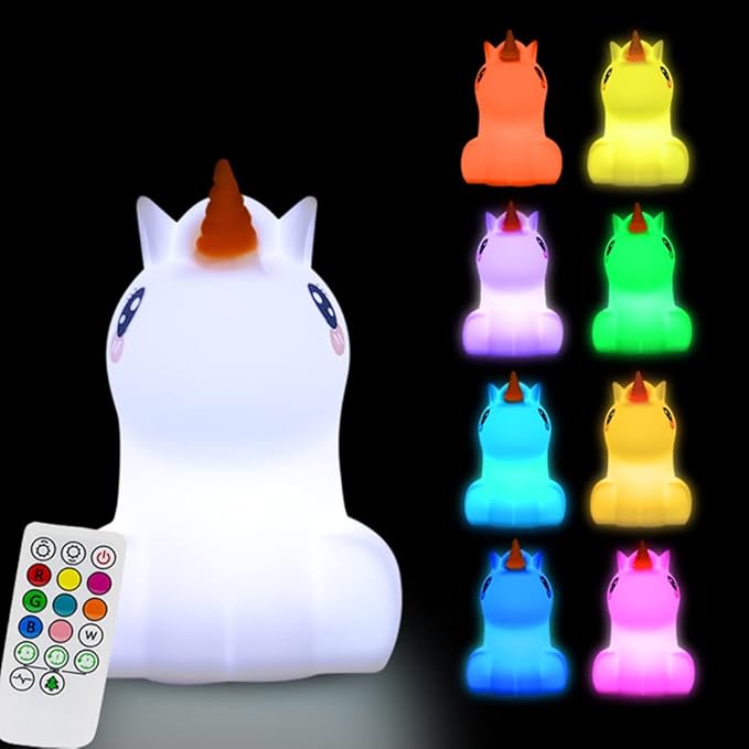 Large Unicorn Night Lights for Kids, 9 Colors silicone Bedside Table Lamps Baby Bedroom Lighting Nursery Children Tap lamp for Toddlers Boys Girls Adults Student Elder Bathroom Outdoor - Large