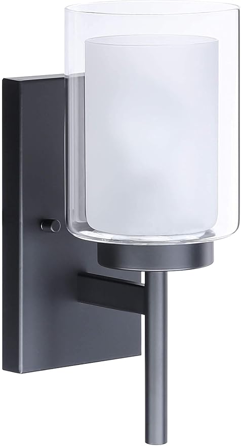 XiNBEi Lighting Wall Light, Classic Indoor 1 Light Black Vanity Sconce Light with Dual Glass Shade for Bathroom Kitchen & Living Room XB-W1276-1-MB