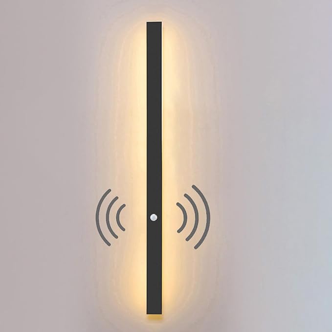 LED Rectangles Wall Lamp with Motion Sensor 3000K/4000K/6500K Indoor Black Sconce Long Bedside Lights Corridor Minimalist Style for Bedroom Kitchen