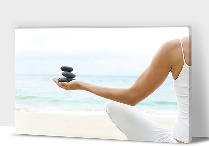 Zen Wall Art Decor, Modern Bathroom Zen Decor Wall Art, Large Relaxing Canvas Wall Art for Spa Zen Room Decor, Meditation Facing The Sea and Pebble Art Paintings for Office & Spa Decor 28x40 Inches