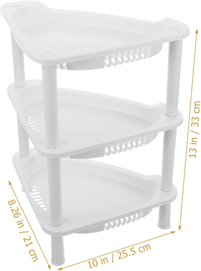 Cabilock 3-Tier Plastic Storage Rack Small Shelves Organizer for Bathroom Kitchen Desk Corner Shelf Stand No-Tool Assembly Compact Space Saving 13.38X11.02X8.26 Inches