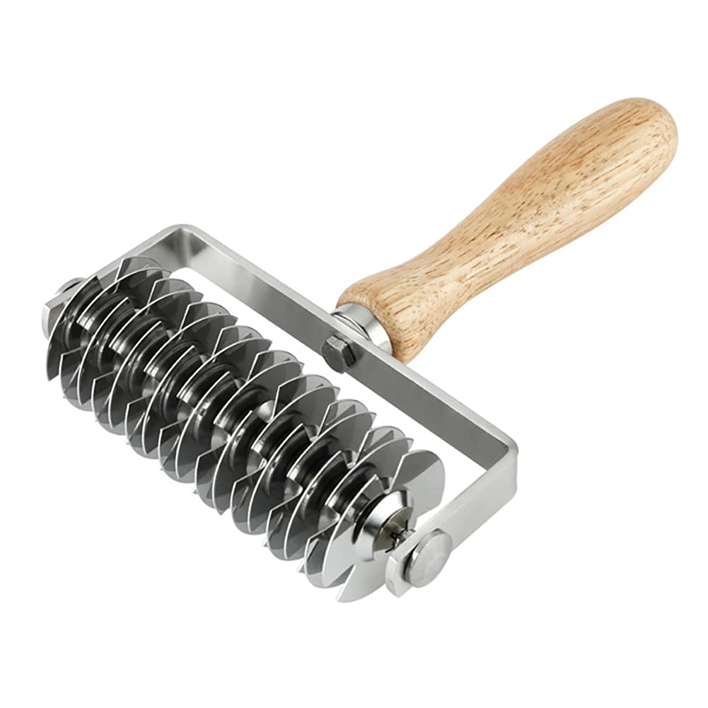 Stainless Steel Dough Lattice Roller Cutter with Wood Handle,Cookie Pie Dessert Pizza Bread Pastry Crust Roller Cutter