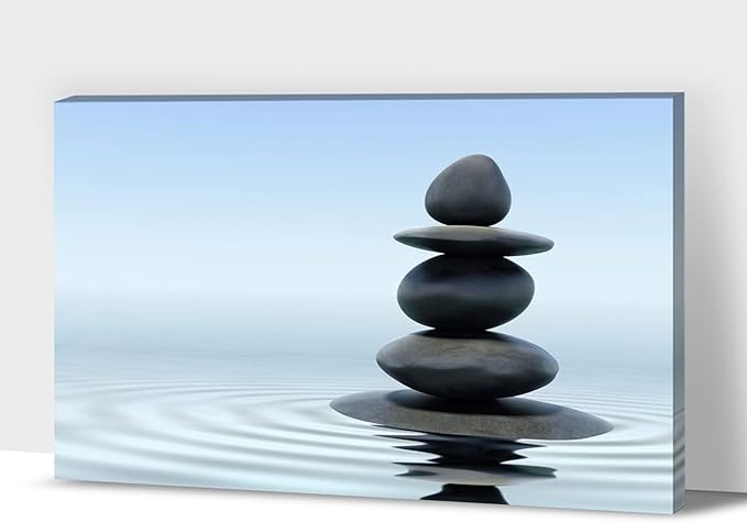 Zen Wall Art Decor, Modern Bathroom Zen Decor Wall Art, Zen Relaxing Canvas Wall Art for Spa Room Decor, Black Pebble and Waves Tranquil Zen Art Prints for Office & Spa Wall Decor 24x36 Inches