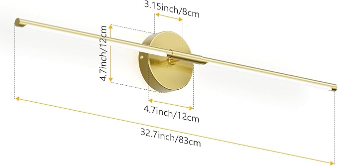 Modern Wall Sconce for Bathroom 33In Gold Vanity Light Fixture Hardwired 3000K Bathroom Sconce 360° Rotate Warm Light for Bedroom