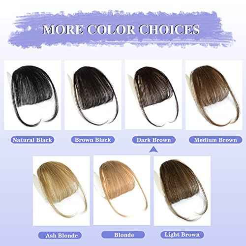 NAYOO Bnags Hair Clip- Dark Brown Fake Bangs 100% Real Human Hair Extensions Wispy Bangs for Women Fringe with Temples Hairpieces Curved Bangs for Daily Wear£¨Dark Brown Wispy Bangs£©