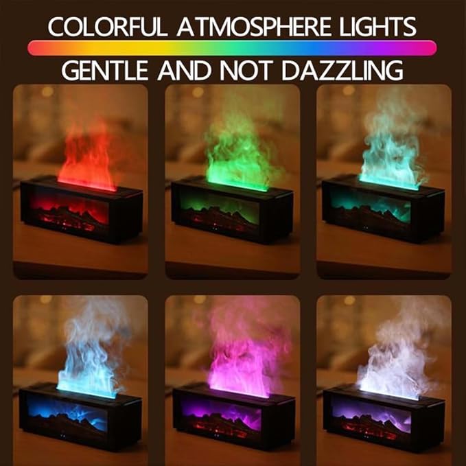 Fireplace Flame Oil Aroma Diffuser 2025 Upgraded|7 Color Changing Lights Aromatherapy Air Diffuser|Essential Oil CoolMist Humidifier with Timer&Remote for Home,Office,Bedroom,Yoga,Room Deco (Black)