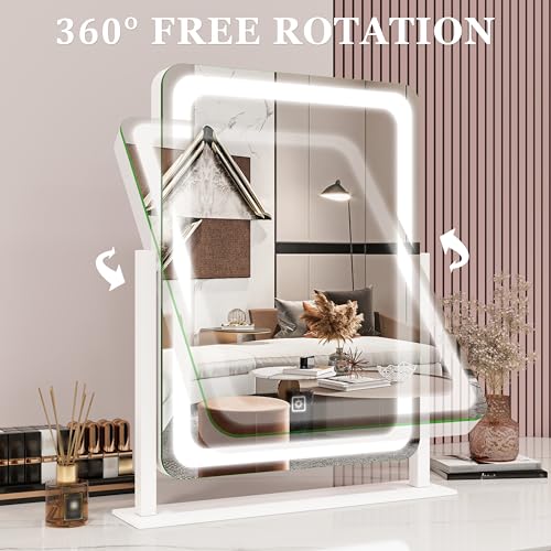 Vanity Mirror with Lights, 12.6"¡¿15" LED Makeup Mirror, Lighted Makeup Mirror with Lights, Smart Touch Control Dimmable 3 Modes Light, Lighted Up Mirror for Makeup Desk, Bedroom, Dressing Room