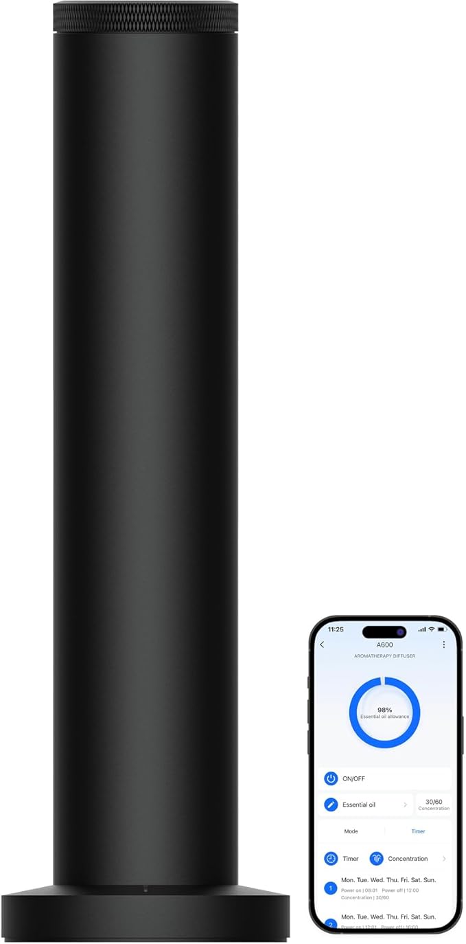 2026 Upgraded Cordless Rechargeable Diffuser - Hotel Scent Diffuser for Whole House- Scent Air Machine -App Bluetooth Control - Waterless Essential Oil Diffuser for Large Room, Studio Office - Black