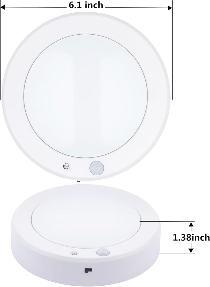 LIT-PaTH Battery Operated Motion Sensor LED Ceiling Light, 6.1inch Flush Mount Light Fixture 3000K, Wireless Nightlight for Closet Laundry Stair- Darkness Use Only, 4-Pack (Battery Not Included)