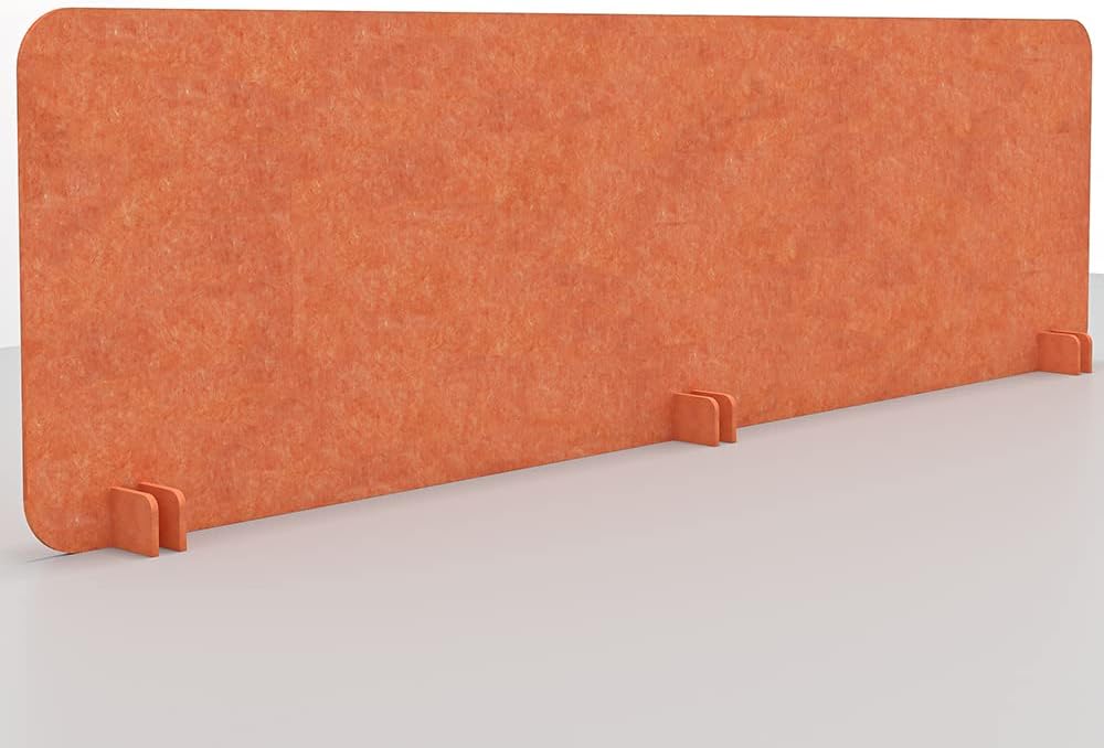 Freestanding Acoustic Desk Divider with Mount | Eco-Friendly Privacy Screen Panel | Noise Reducing Desk Partition | Tackboard Option & Easy to Install | Made from Recycled Plastic | Orange Yellow -