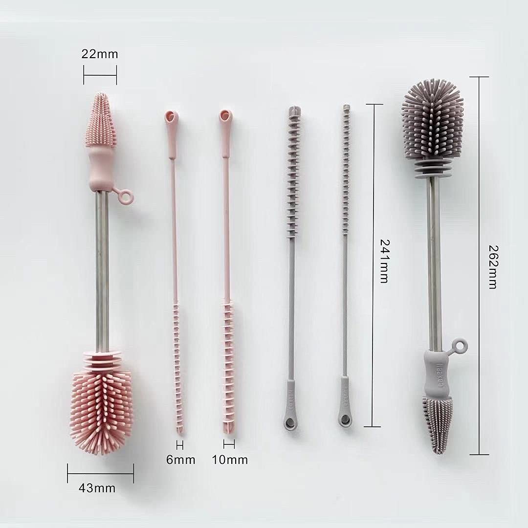 Haakaa Silicone Cleaning Brush Kit – Household Cleaning Brushes for Bottles and Crevices – Food-Grade Silicone: Dishwasher Safe (Kit-Blush)