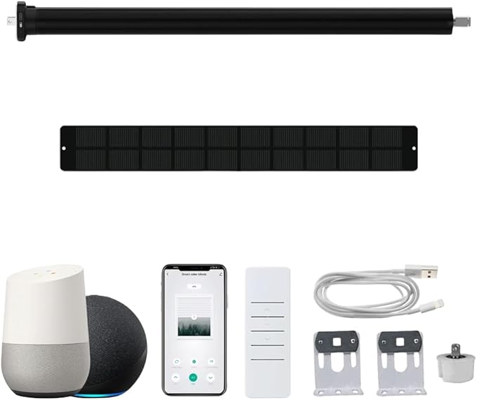 Smart ZigBee Roller Shade Motor with Solar Panel, Retrofit Electric Blind Motor, 5000mAh Rechargeable, Compatible with Alexa/Google Home, High Torque Kit (6.0 N.m for Φ50mm (2") Round Tube)