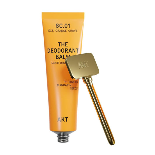 Akt, THE DEODORANT BALM. Award winning, multi-use, natural deodorant. Plastic Free. Gender Free. Aluminium Free. 100% effective â 1 tube lasts up to 3 months. SC.01 ORANGE GROVE. 50ml/1.76 FL.OZ