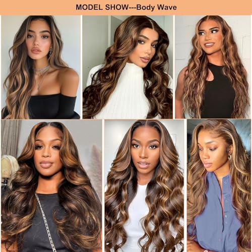 OiMiGO Lace Front Wig Human Hair 13x4 Highlight HD Transparent Lace Frontal Wigs Remy Human Hair High Density 4/27 10A Unprocessed Wigs with Natural Hairline for Women 26Inch