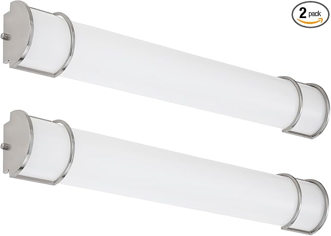 ASD LED 36" Vanity Flush Mount Light Fixture, Linear Bathroom Lighting Bar | 3CCT, Dimmable, Energy Star, ETL Listed | 30W 2650LM 3000-5000K 120V | Long Bath Wall Sconce Over Mirror | Nickel, 2 Pack