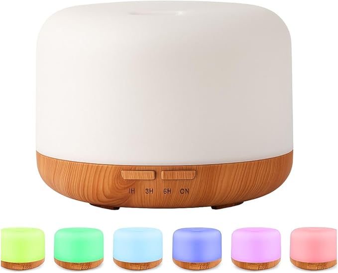 Air Humidifier & Aroma Diffuser with LED Lights Home Fragrance Room Decor Essential Oil Diffuser Humidifiers for Bedroom Car Air Freshener (White/Light Wood)
