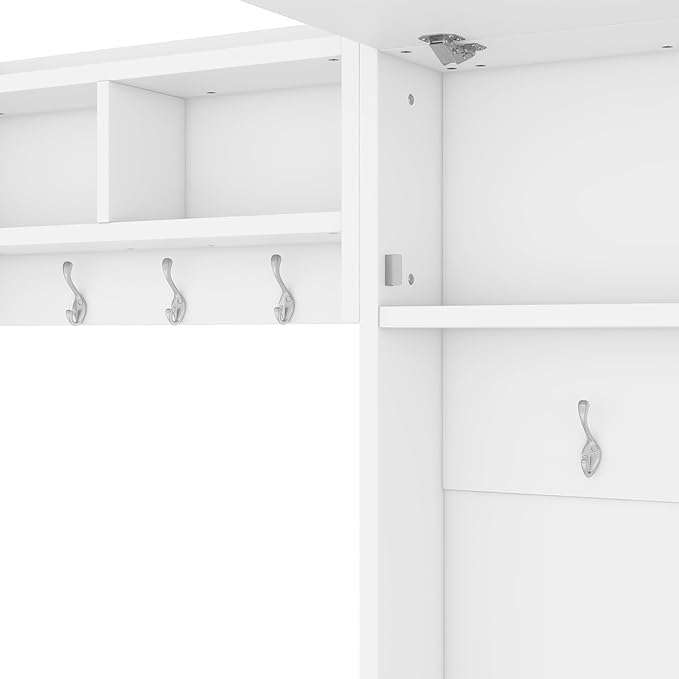 Bellemave Wide Hall Tree with Storage Bench, Wood Coat Rack with 4 Drawers and 7 Hooks, Detachable Mudroom Organizer with Shoes Storage Shelves for Entryway Hallway, White