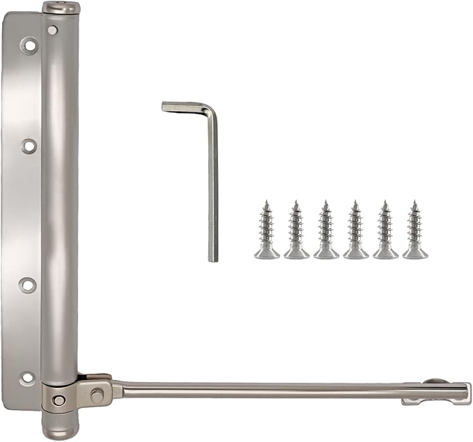 Litoexpe Automatic Door Closer, Safety Spring Door Closers Auto Soft Close, Adjustable Catch Speed with Arm, Silver