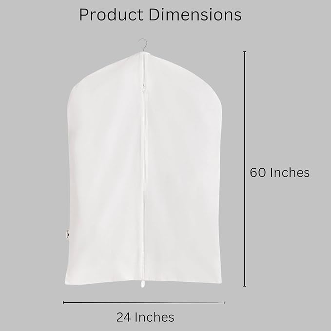 Garment Bag for Hanging Clothes – Organic Cotton Suit & Coat Cover with Zipper | Breathable Closet Organizer for Travel & Storage (X-Large (24"x60"), Off-White)
