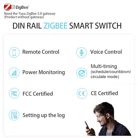 ZigBee DIY Smart Switch 63A| DIN Rail Switch| 1P+N 90-240VAC| Real-time Power Monitoring| Remote Control and Set Timer for Home Automation| Support Tuya/Smart Life| Voice Control| FCC Certified
