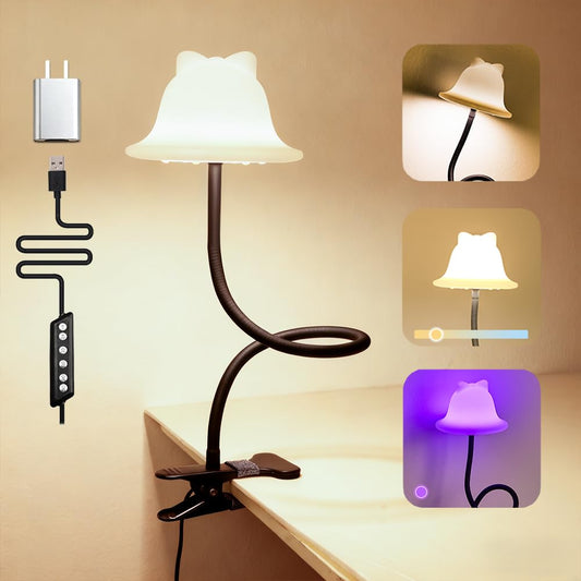 Rdzoko Clip On Light and Bed Reading Light, Clip on for Desk, Bedside Lamps for Dorm, College Dorm Room Essentials, Night Light for Kids Nursery, Multicolor LEDs, Adapter Included