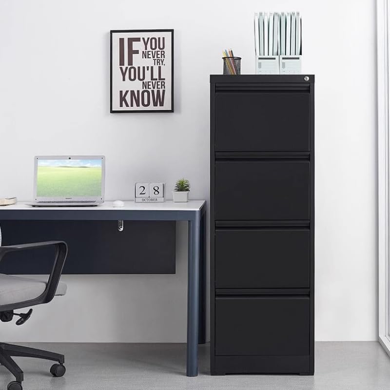 4 Drawer File Cabinet with Lock, Vertical File Cabinets for Home Office, Metal Filing Cabinets, Heavy Duty Steel Lockable Filing Storage Cabinet for Letter/Legal/A4/F4 Size Files, Black
