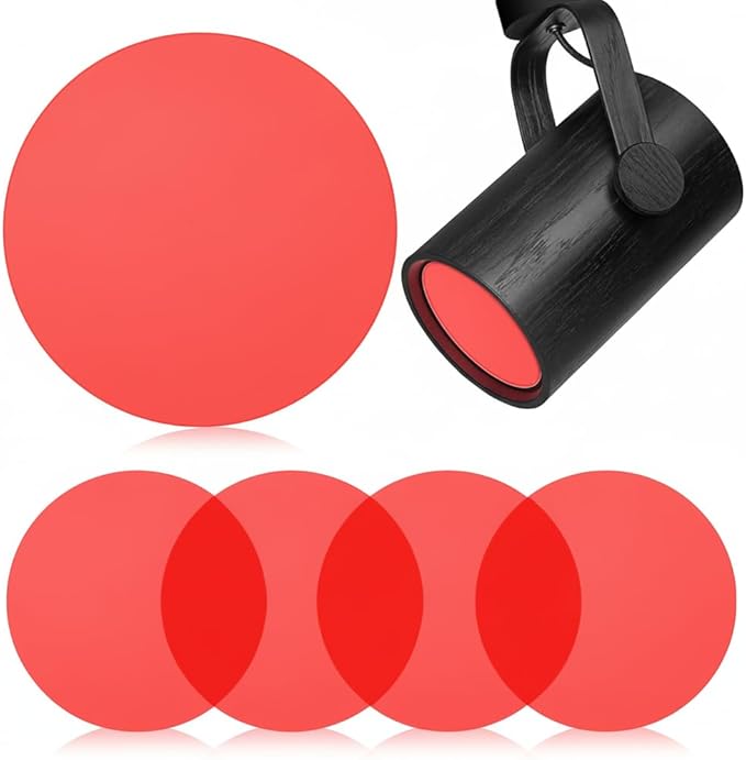 5pcs 10cm Dimming Diffuser Film Ambient Lighting Gel Warm Color Filters Round Light Diffuser Film Sheet for Led Ceiling Spotlight, Video Light, Red
