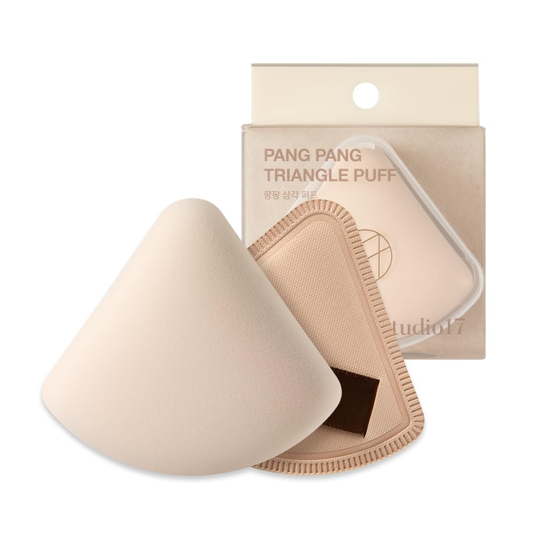 Pang Pang Tringle Makeup Powder Puff 1 Pc | Latex Big Makeup Sponge for Foundation | Fluffy Cushion Puff with Narrow Tip | Korean Makeup Puff for Foundation and Powder | 2.2In Diamater