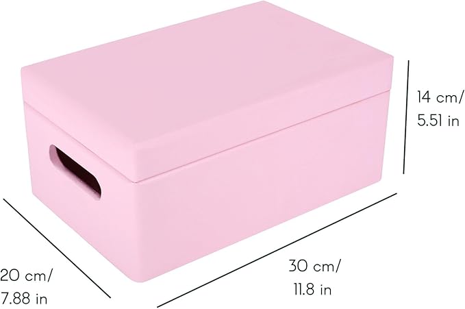 Large Pink Wooden Box Storage with Hinged Lid | 11.8 x 7.87 x 5.51 inches (+-0.5) | with Handles | Gift Box Storage | Product NOT Intended for 15 Years OR Below